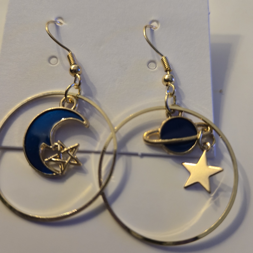 Gold and Blue Celestial Earrings